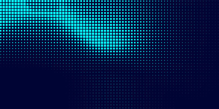 Halftone Square Pixels Pattern. Faded Shade Background. Grid Gradation BG. Black Screentone Diffuse Background. Overlay Texture. Abstract Patern for Design Comic Prints. Vector Illustration.