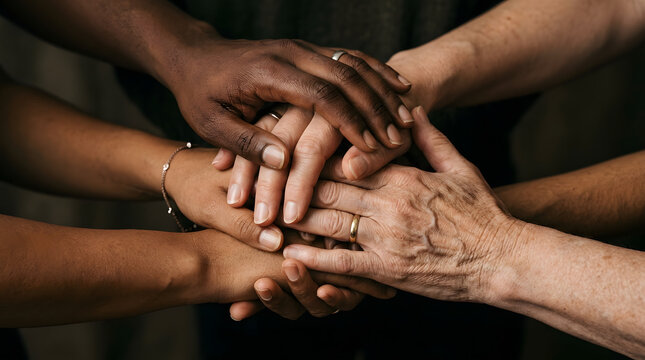 Hands joined in solidarity people unity