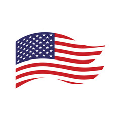 Obraz premium Waving flag of the United States flat vector on white background. United States Flag Graphic Elements