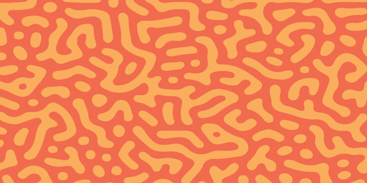 Abstract turing pattern background with orange maze or coral like organic structures on a warm terracotta backdrop. Reaction diffusion organic structures, a bright orange labyrinthine design