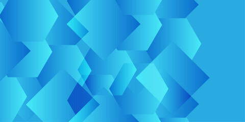 Obraz premium Abstract blue geometric background with overlapping gradient hexagon shapes and sharp polygon patterns for digital design. A mosaic of overlapping translucent geometric hexagon and polygon shapes.