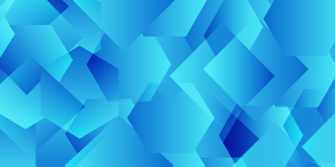 Obraz premium Abstract blue geometric background with overlapping gradient hexagon shapes and sharp polygon patterns for digital design. A mosaic of overlapping translucent geometric hexagon and polygon shapes.
