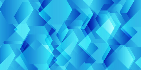 Obraz premium Abstract blue geometric background with overlapping gradient hexagon shapes and sharp polygon patterns for digital design. A mosaic of overlapping translucent geometric hexagon and polygon shapes.