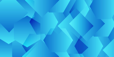 Obraz premium Abstract blue geometric background with overlapping gradient hexagon shapes and sharp polygon patterns for digital design. A mosaic of overlapping translucent geometric hexagon and polygon shapes.