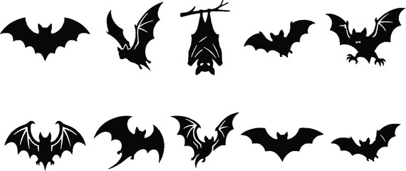 Fototapeta premium Black bat silhouettes flying and hanging