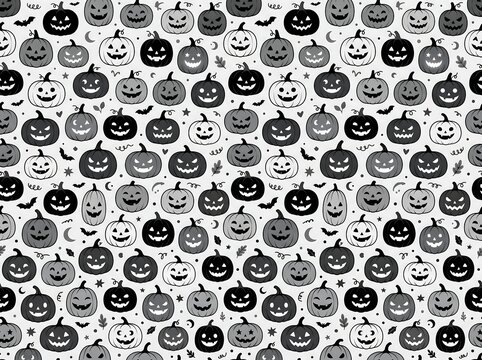 Seamless pattern halloween pumpkins spooky faces fall season holiday celebration background graphic design.