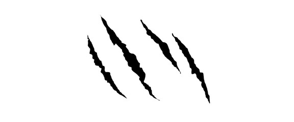 Abstract black claw scratch marks isolated on white background. Sharp grunge slash texture for gaming, horror, branding, and print design. Minimal ripped claw effect with bold dramatic lines. © Khadiza