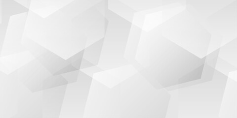 Fototapeta premium Abstract white and grey geometric background with overlapping translucent hexagon shapes and soft gradients. Subtle pattern of overlapping white and grey translucent hexagons