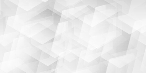 Fototapeta premium Abstract white and grey geometric background with overlapping translucent hexagon shapes and soft gradients. Subtle pattern of overlapping white and grey translucent hexagons