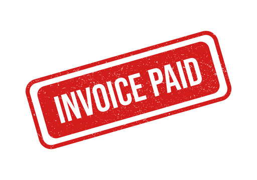 Red invoice paid stamp on white background isolated on transparent background