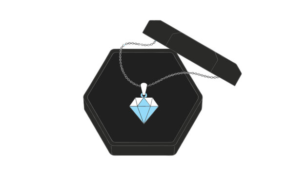 Elegant diamond-shaped pendant necklace resting inside a dark hexagonal jewelry box creates a refined and luxurious presentation for a fine gift.