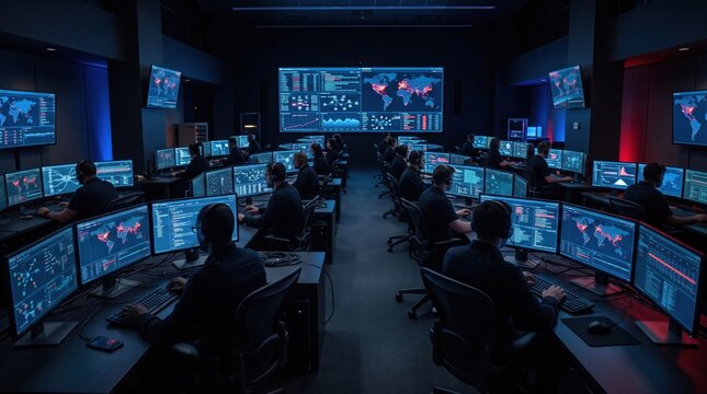 Cybersecurity Operations Center Monitoring Threats