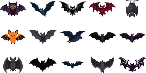 Fototapeta premium Halloween bats collection various cartoon bat illustrations for spooky decorations and designs