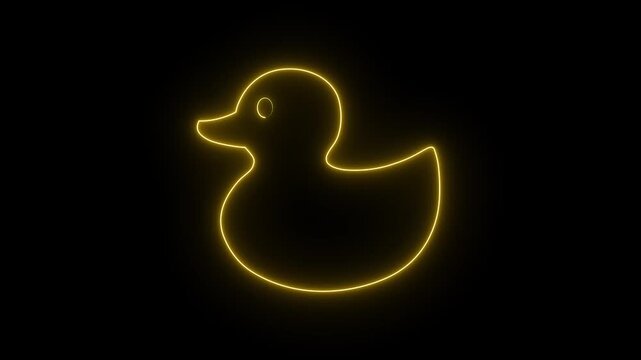 A glowing neon duck icon comes to life with smooth, fluid animation. The vibrant light pulses and shifts, creating a mesmerizing visual effect.4k video.