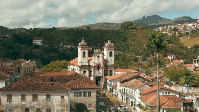 The Minor Basilica of Our Lady of the Pillar in Ouro Preto, Minas Gerais, Brazil (drone footage)