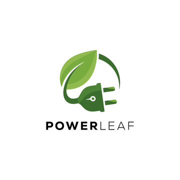 Green energy logo with leaf and power plug icon.