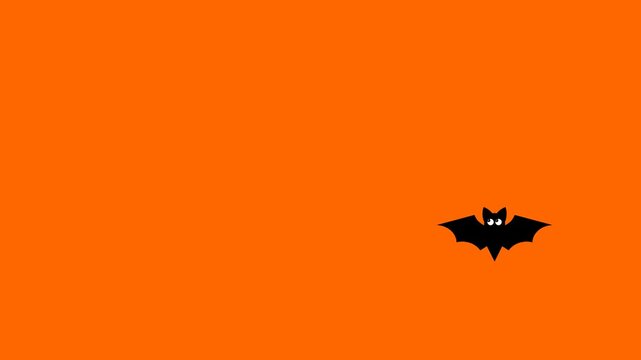 Animated bat on orange background for Halloween with copy space. Halloween footage for video editing.