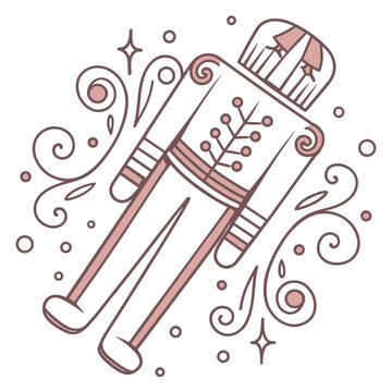 Decorative nutcracker figure in whimsical design with swirls  
