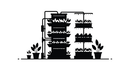 Obraz premium Modern indoor hydroponic farm with lush green plants growing on vertical shelves