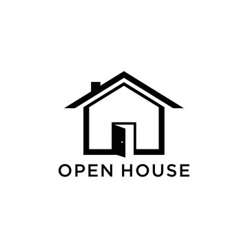 Open house real estate logo with door detail.