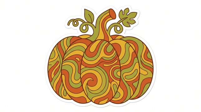 Groovy pumpkin sticker with psychedelic autumn colors.