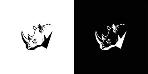 Stylized rhino head profile logo in black and white. © SatoruArt