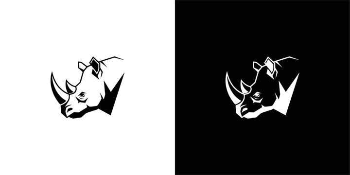 Stylized rhino head profile logo in black and white.