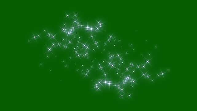 Elegant glittering star line and circle sparkle on green screen background, luxury white glitter sparkles star trail, magic dust, pixie dust path, 2d twinkle magic dust animation, loop 4k.