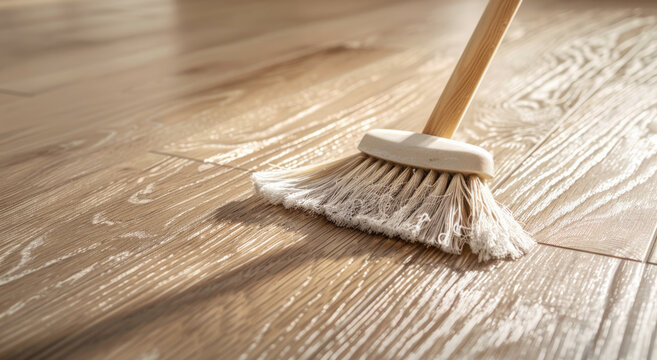 Parquet floor cleaning with mop.
