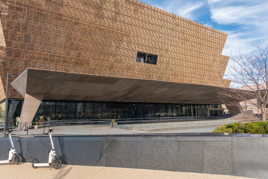 Washington, DC, US-February 10, 2023: National Museum of African American History and Culture on the National Mall was opened in 2016 during the presidency of Barack Obama.