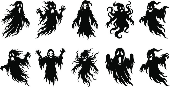Set of scary ghost silhouettes