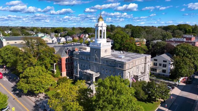 Newport City Hall aerial view on 43 Broadway at the downtown Newport, Rhode Island RI, USA.