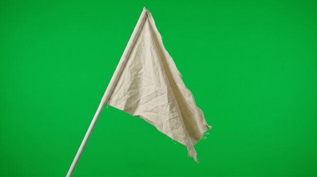 White flag of surrender waving against a green screen background