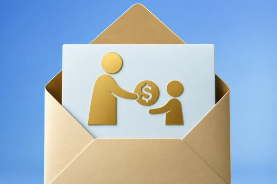 Money transfer concept with payment icon in open envelope