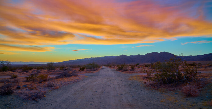 Sunset over the Cottonwood Mountains near the south entrance of Joshua Tree National Park, CA.