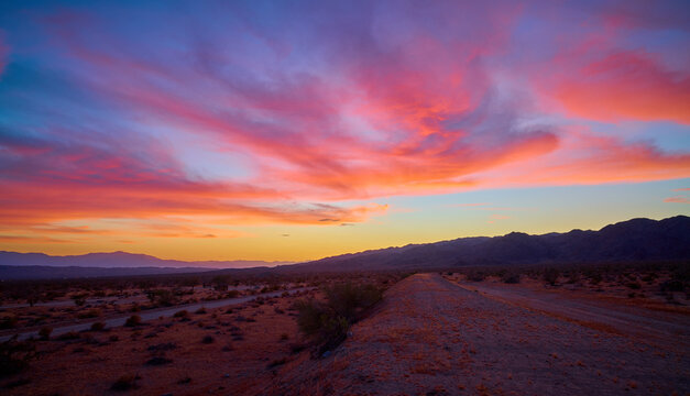 Sunset over the Cottonwood Mountains near the south entrance of Joshua Tree National Park, CA.