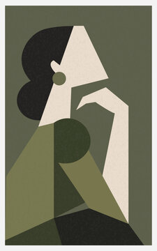 Abstract poster with woman face. Geometric vector illustration