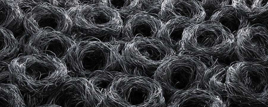 Close-up texture of tangled steel wool in dark background