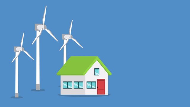Residential Wind Turbines Powering Sustainable Eco Home Clean Energy Animation Background