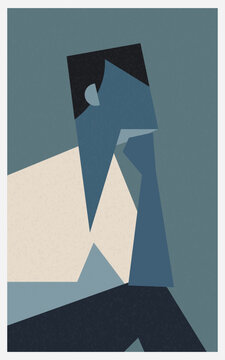 Abstract poster with man face. Geometric vector illustration
