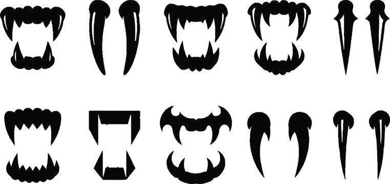 Black cartoon vampire fangs and teeth set