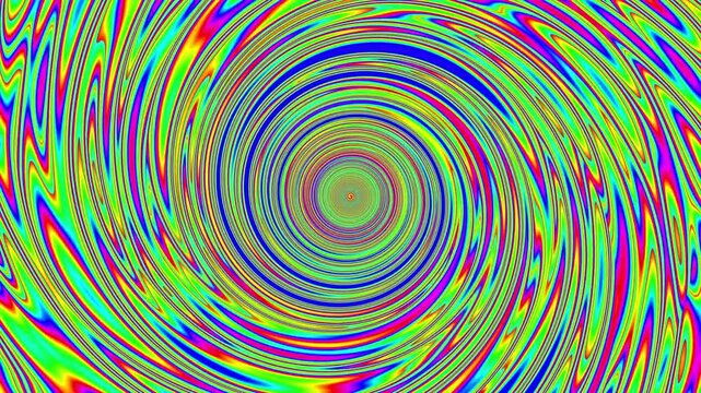 A vibrant, hypnotic spiral pattern featuring neon hues and dynamic swirling effects creates a mesmerizing visual experience full of vivid colors and energetic movement.