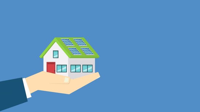 Animation of an eco-friendly house featuring solar panels on its roof