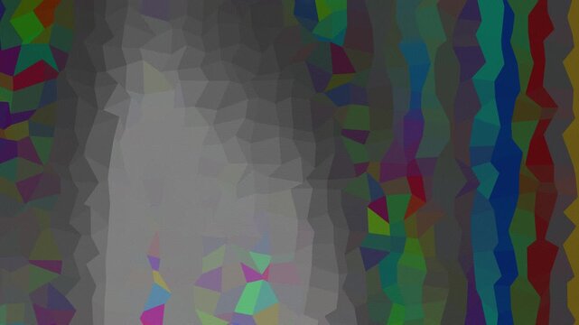 This highly pixelated digital artwork features a combination of colorful vertical streaks and gray textures