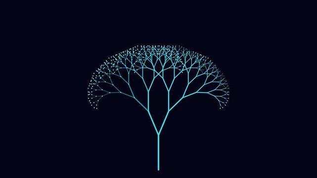 Abstract fractal tree growth animation: digital network connection and data expansion concept 4k