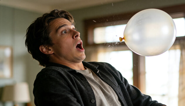 Startled by a Balloon Flying Toward Him