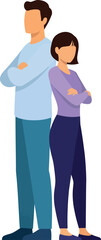Obraz premium Upset Couple Standing Back to Back with Crossed Arms After Conflict, Relationship Problems, and Communication Breakdown Vector Illustration