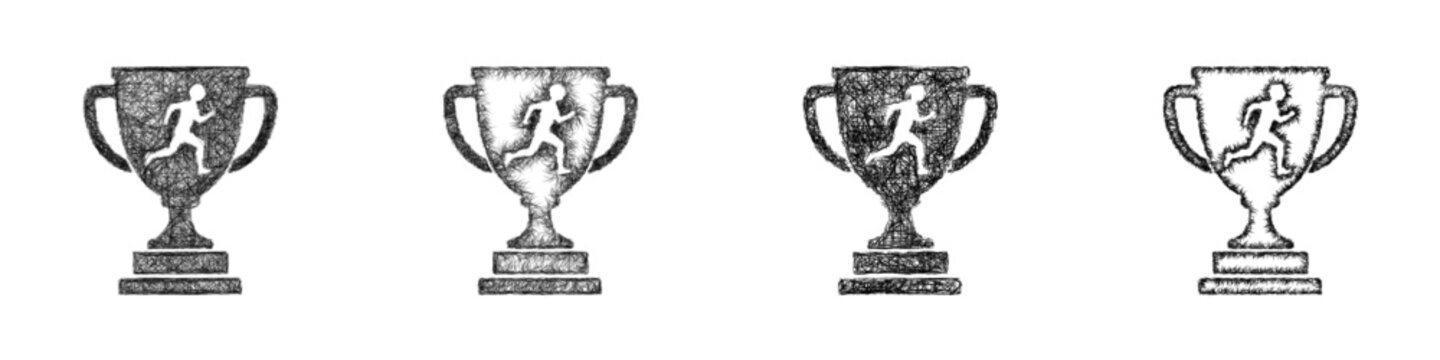 Sketch black and white running trophy icon design set