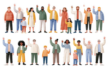 Fototapeta premium Group of diverse people characters standing together, PNG