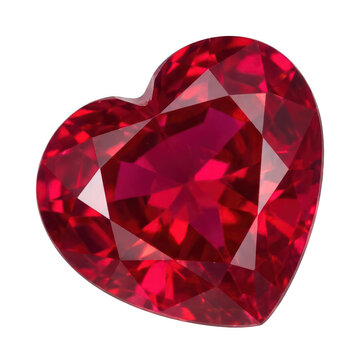 Heart shaped ruby gemstone cut isolated on a transparent background